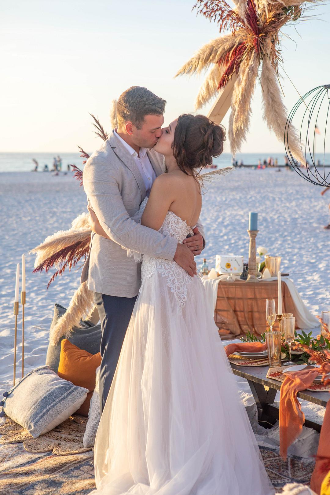 Newlyweds Kissing