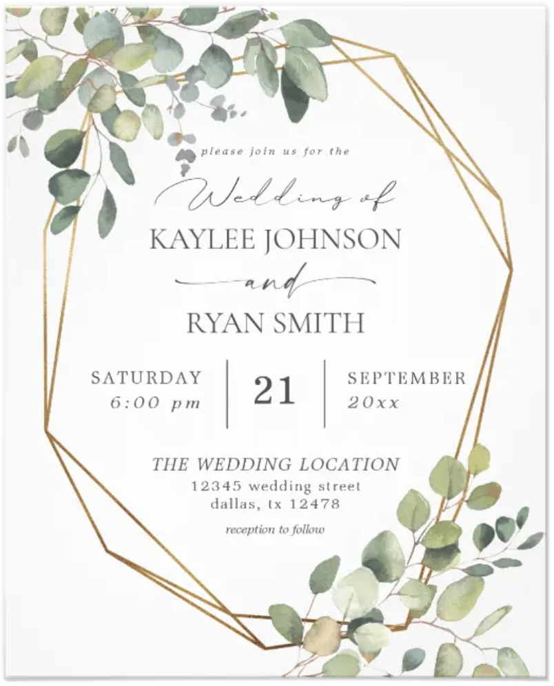 Budget Rustic Eucalyptus & Gold Frame Wedding Flyer