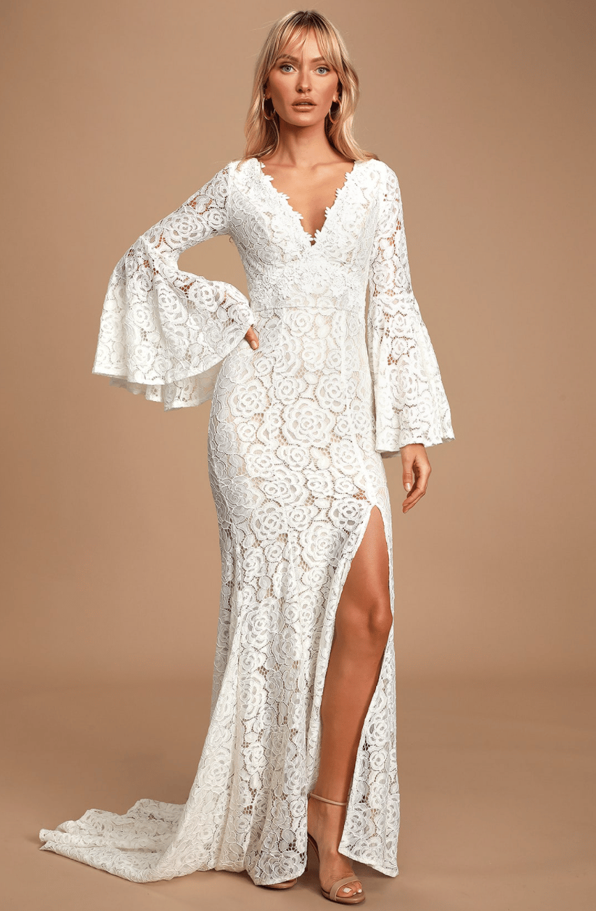 Duchess Ivory Lace Bell Sleeve Maxi Dress