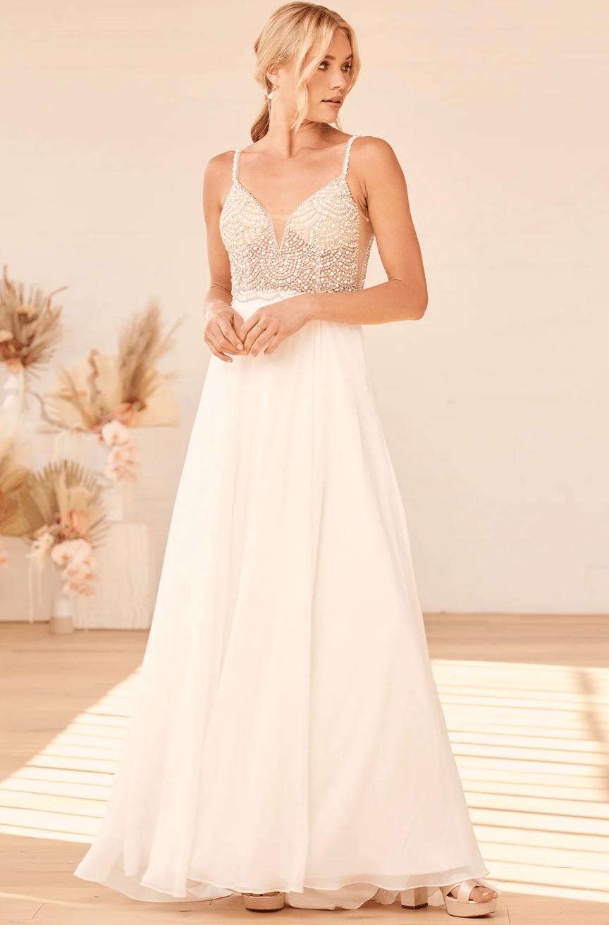 True Love White Beaded Rhinestone Maxi Dress