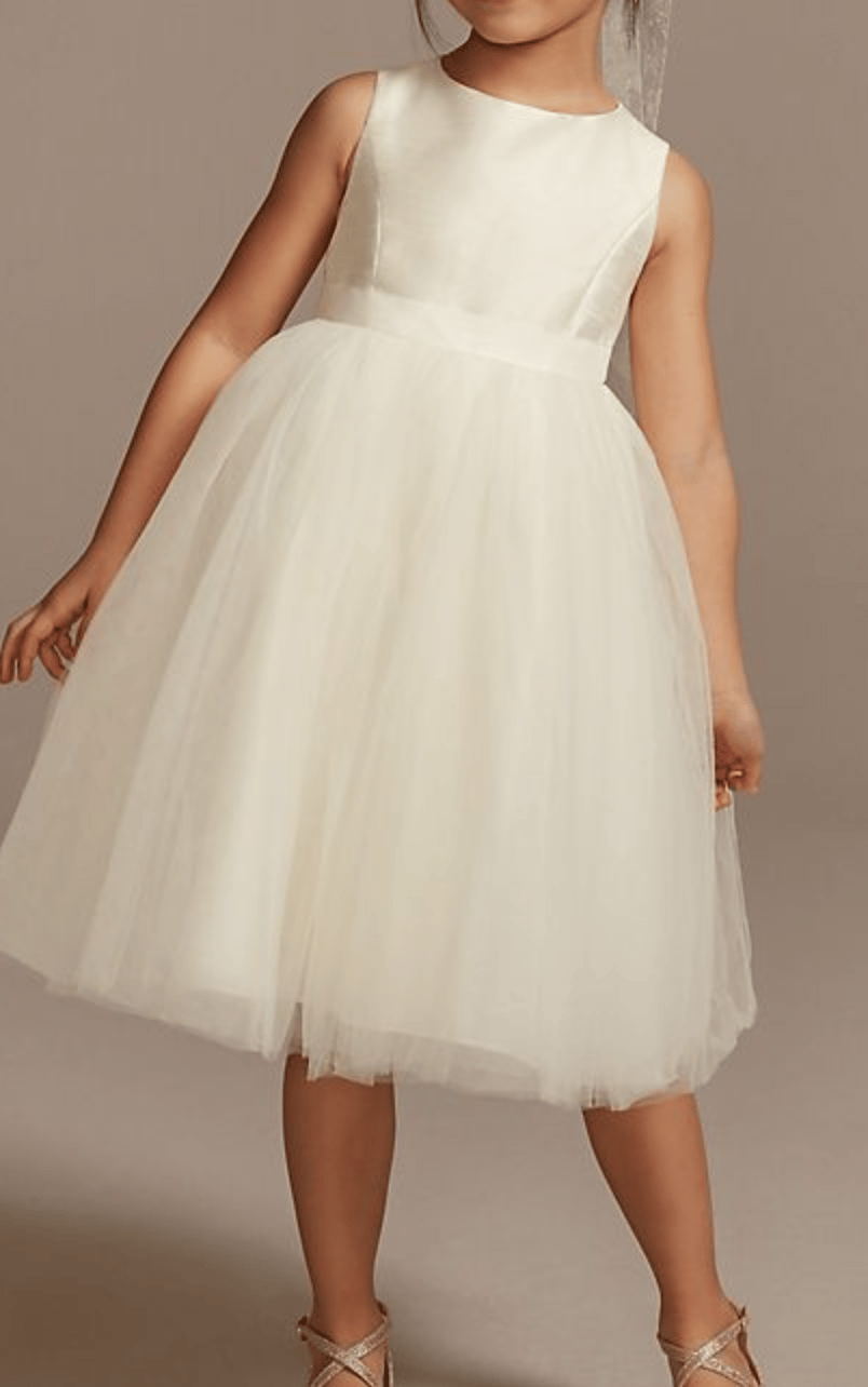 Flower Girl Dress with Tulle and Ribbon Waist