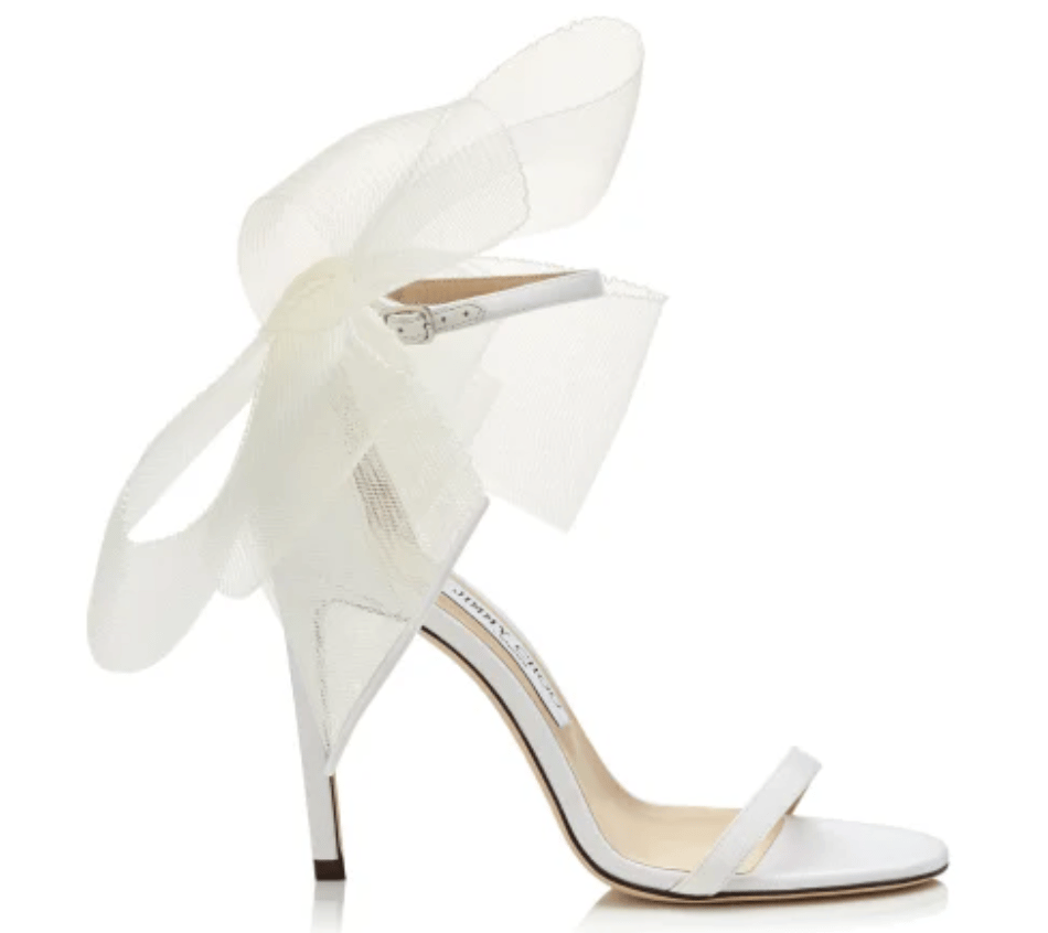 Latte Sandals with Asymmetric Grosgrain Mesh Fascinator Bows