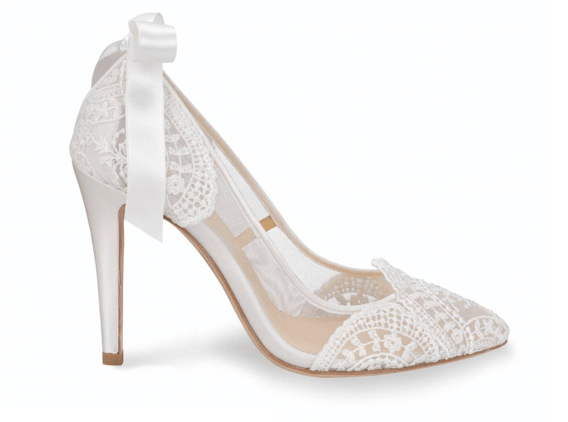 Boho Ivory Lace Heels With Ribbon Tie