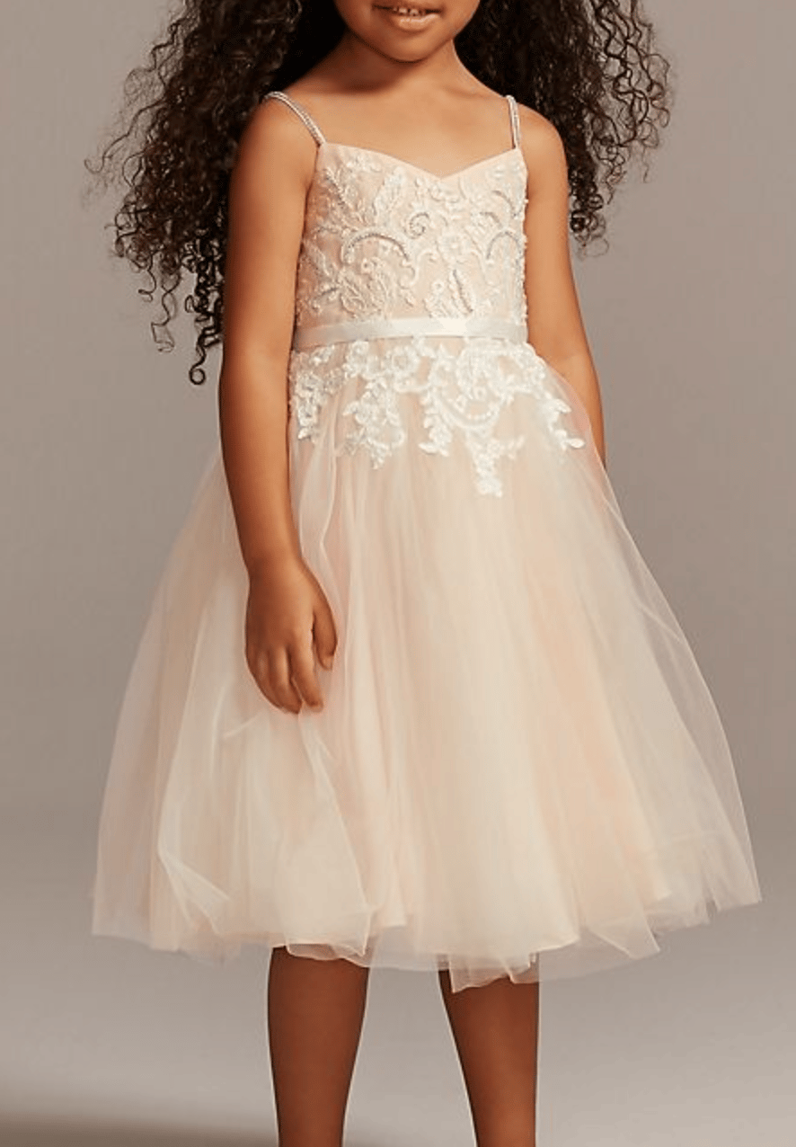 Floral Applique Spaghetti Strap Flower Girl Dress