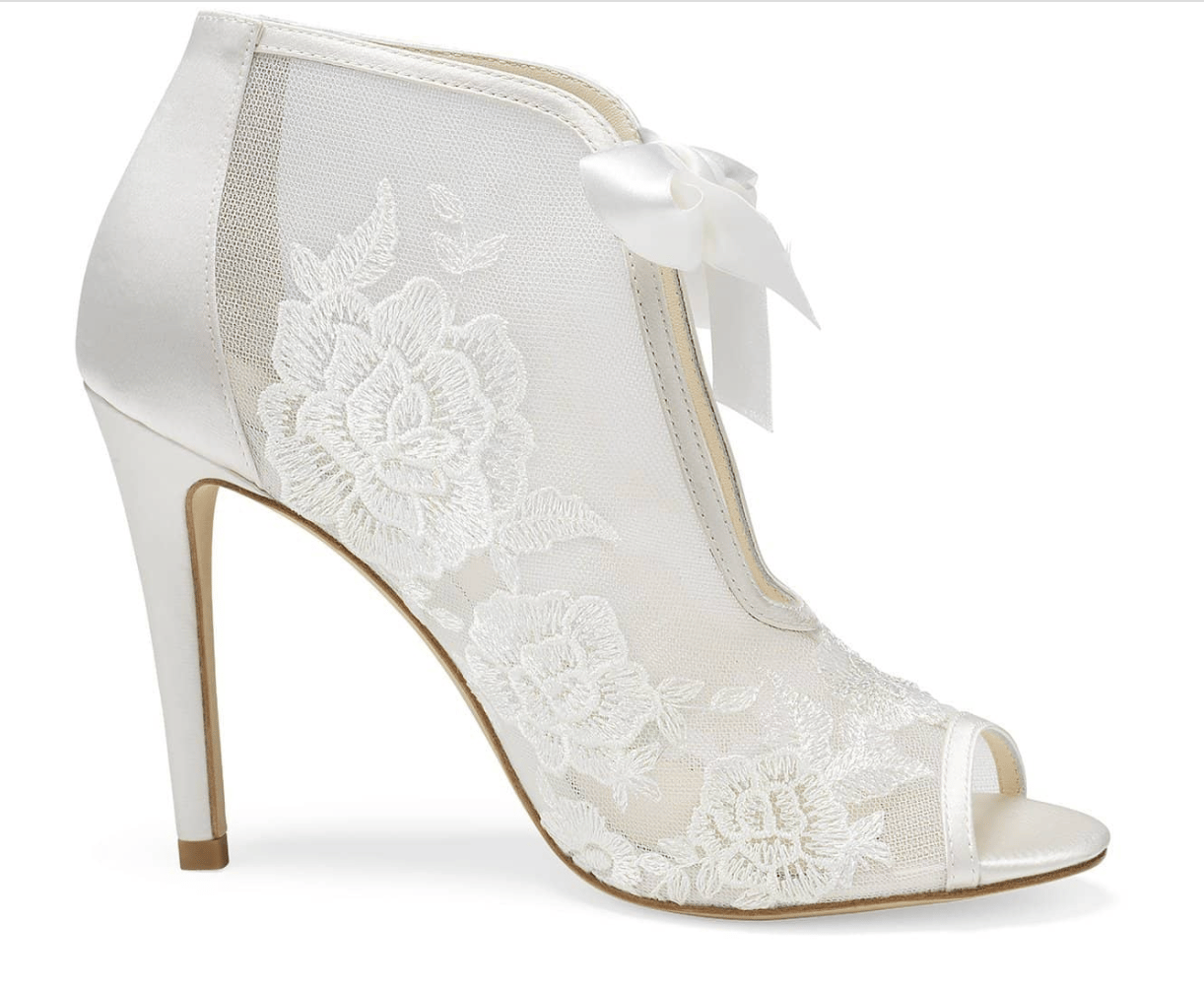 Ivory Ribbon Tie Lace Embroidered Bootie