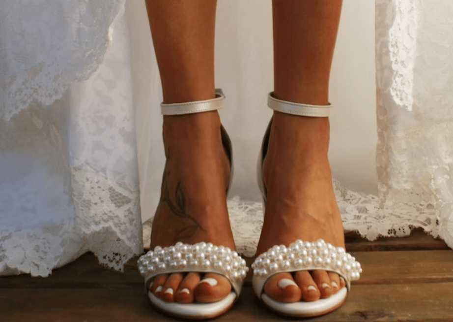Block Heel Wedding Ivory Leather Sandals