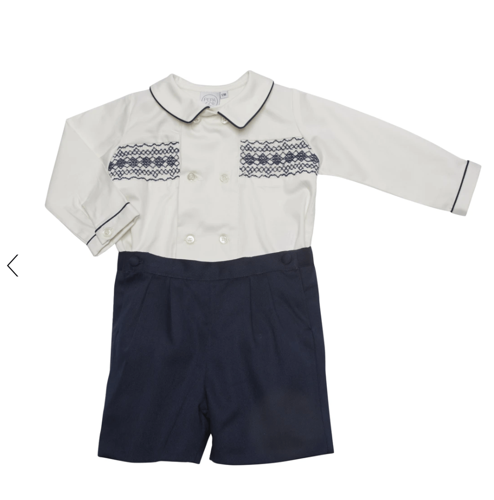 Classic White And Navy Shirt And Shorts Set
