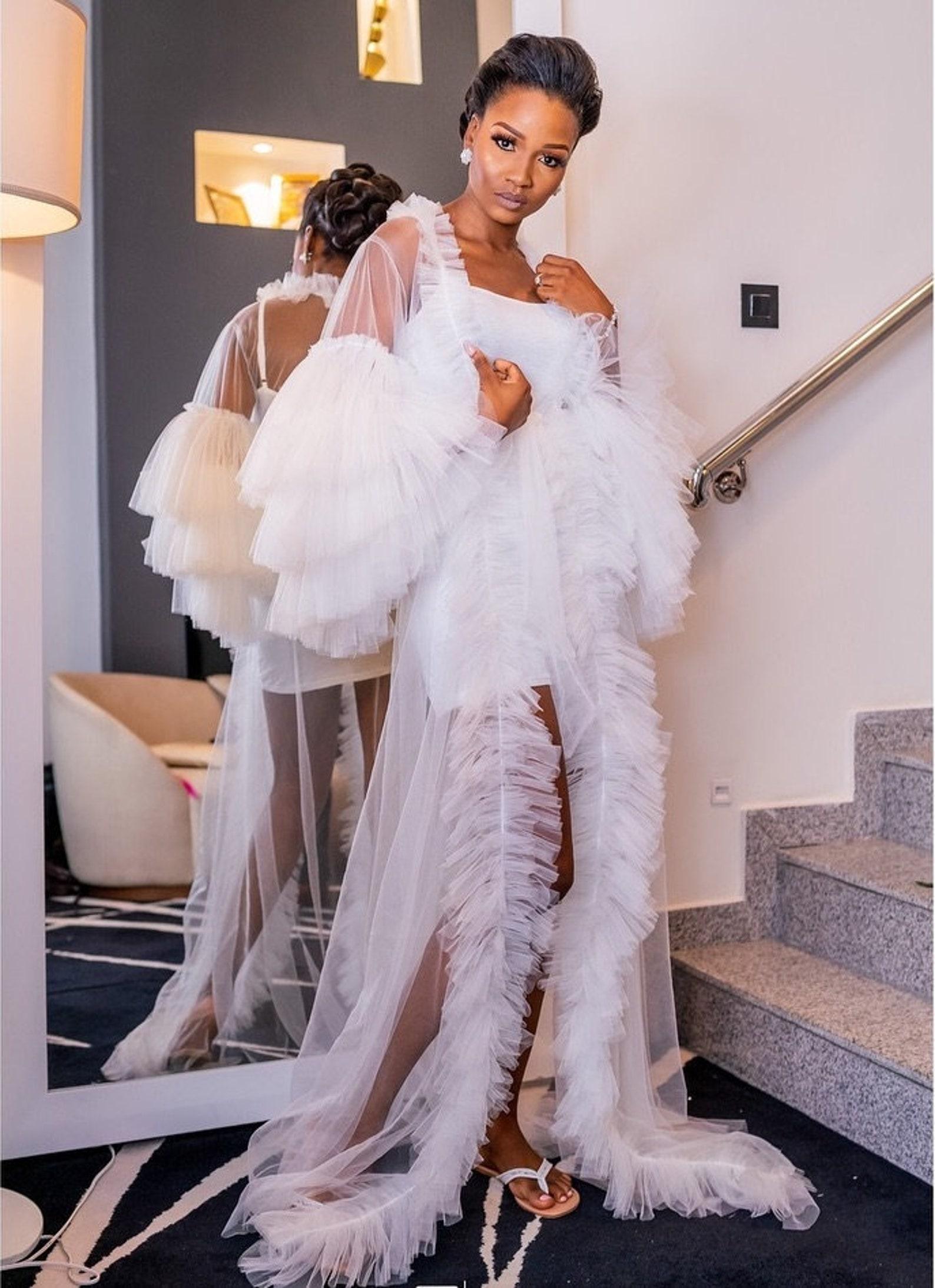 White Bridal Robe with Tulle