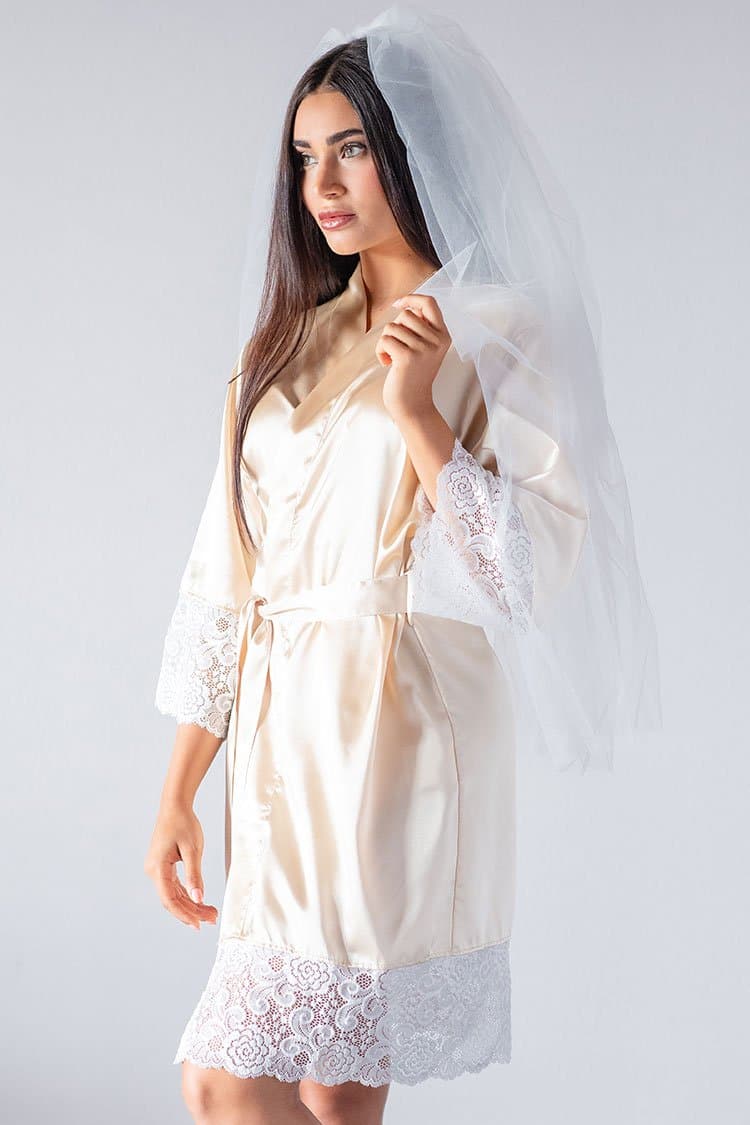 Champagne Lace Bridal Robe