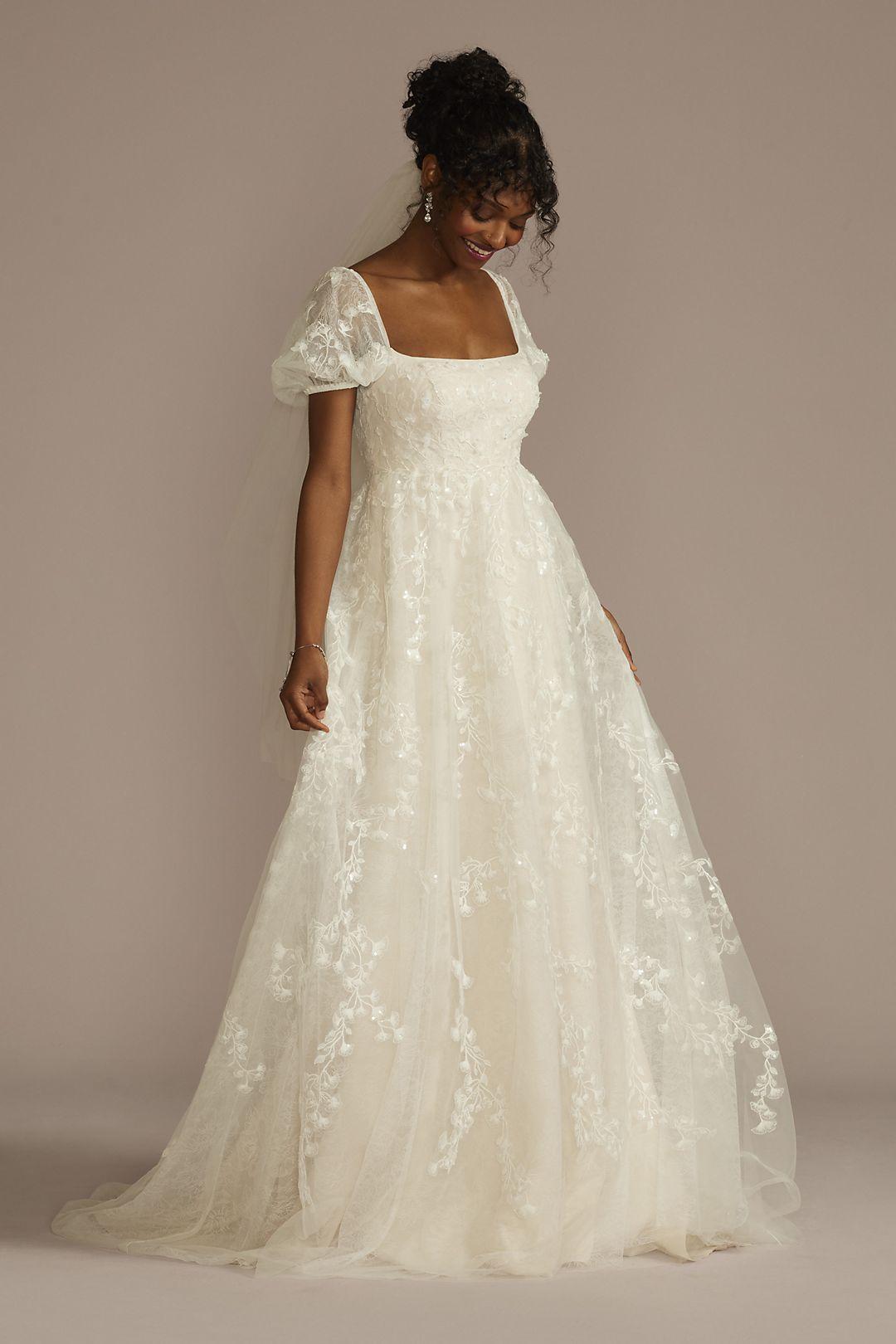 Embroidered Puff Sleeve Wedding Dress