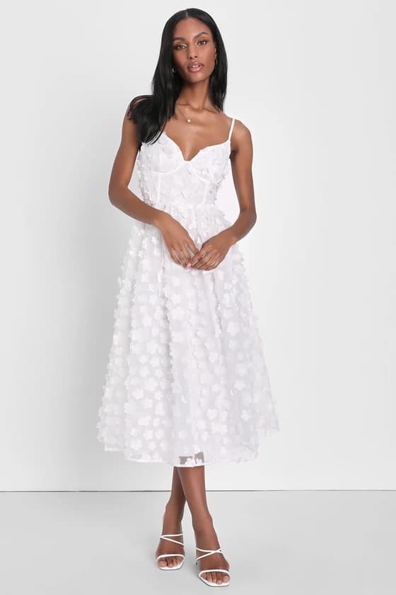 Whimsical 3D Floral Bustier Midi Dress