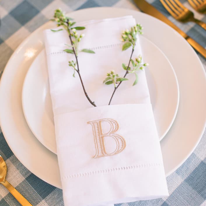 Embroidered Dinner Napkins with Single Initial