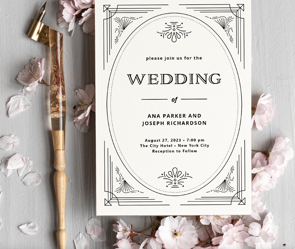 Modern Deco | Elegant Black and White Wedding Invitation