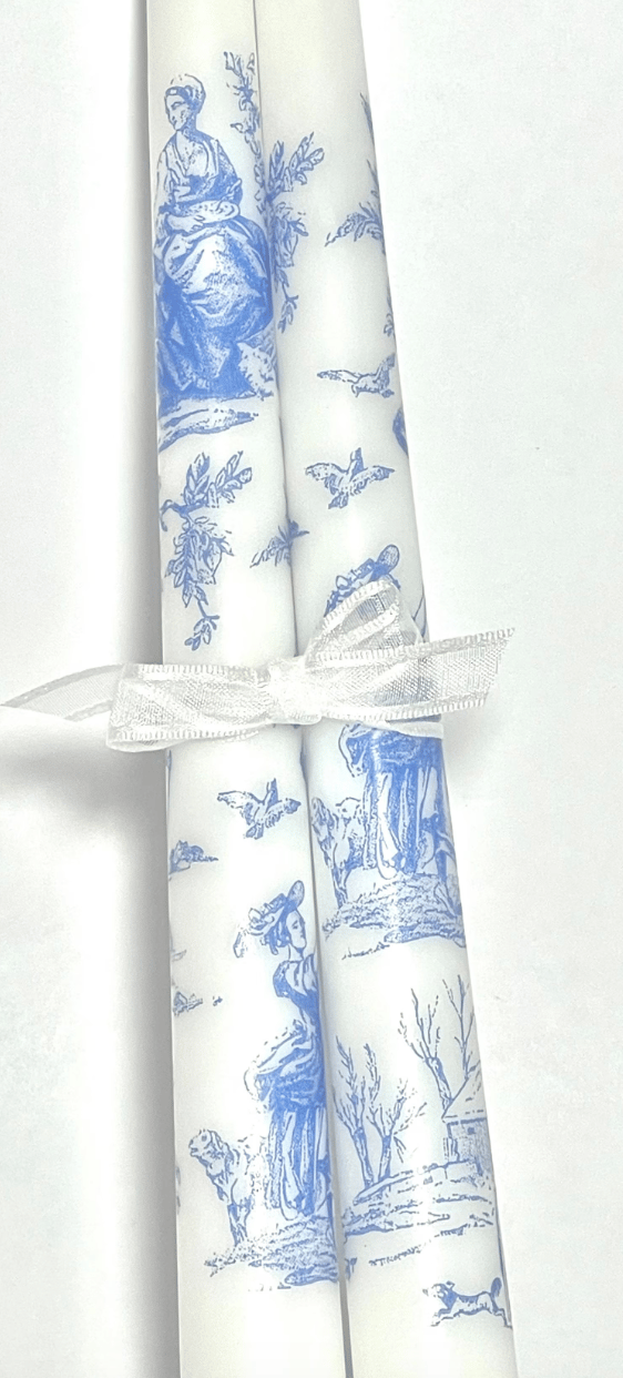 Blue Toile Tapered Candles