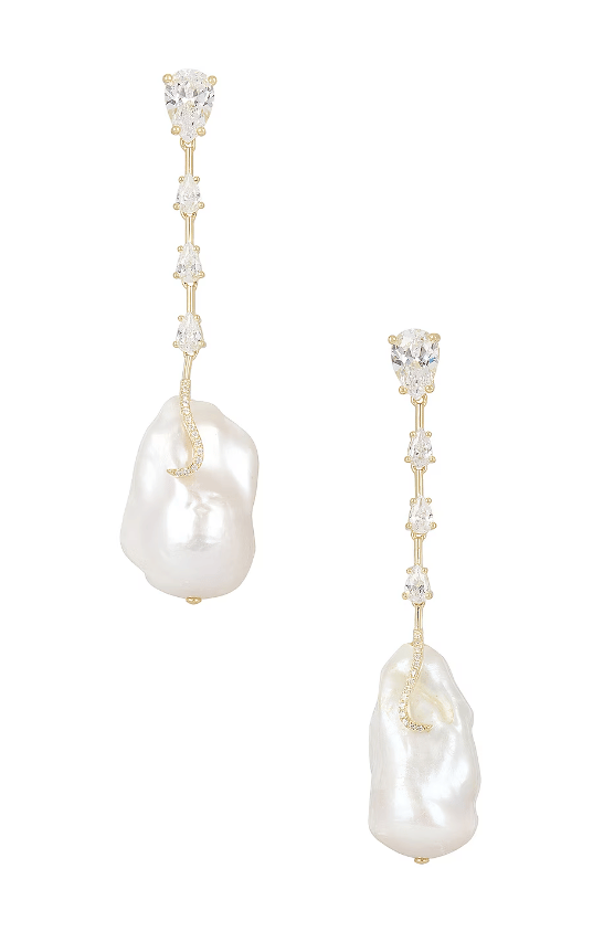 Dangling Cz Baroque Pearl Stud Earrings