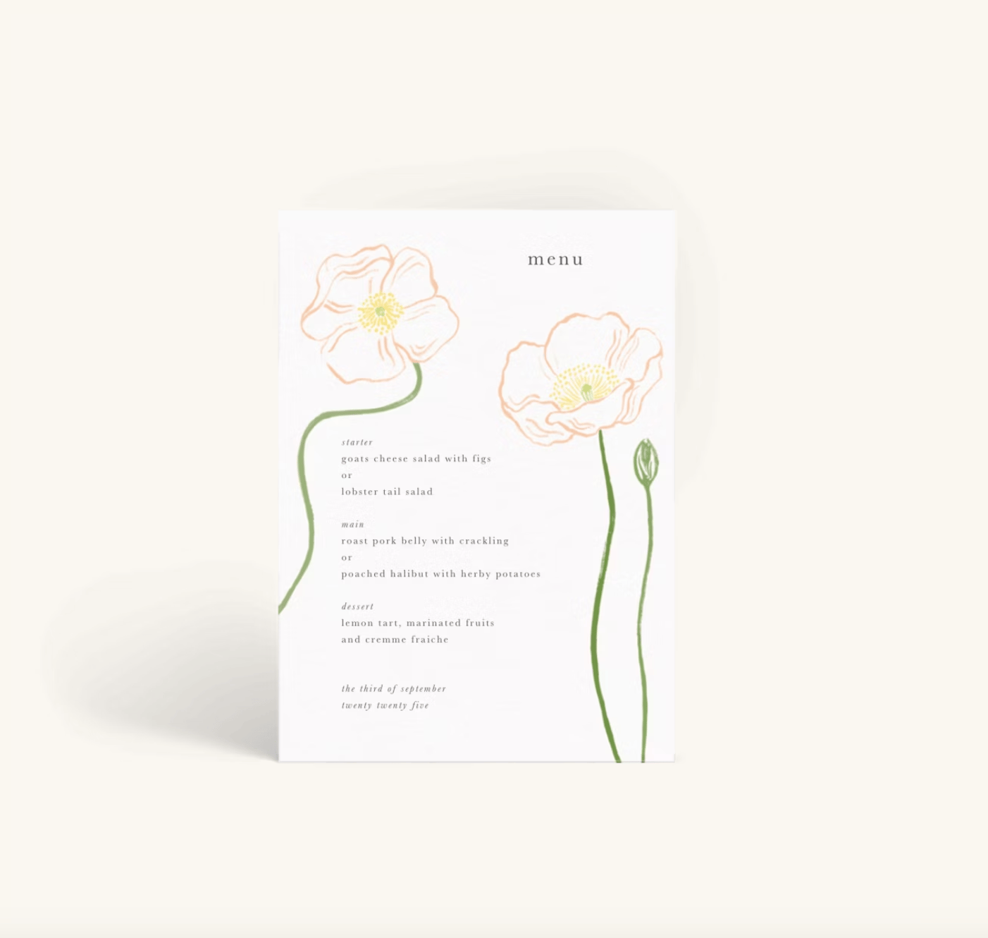Peace Poppies Menus
