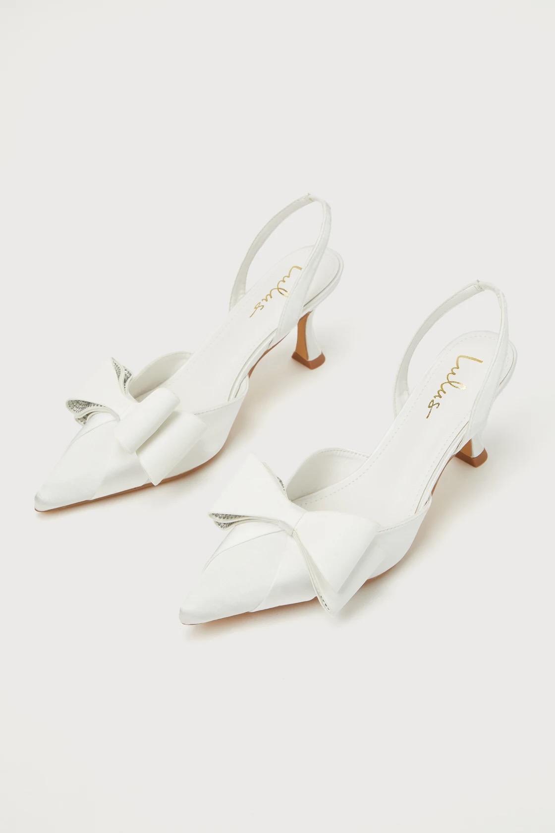 Hariata White Satin Slingback Pumps