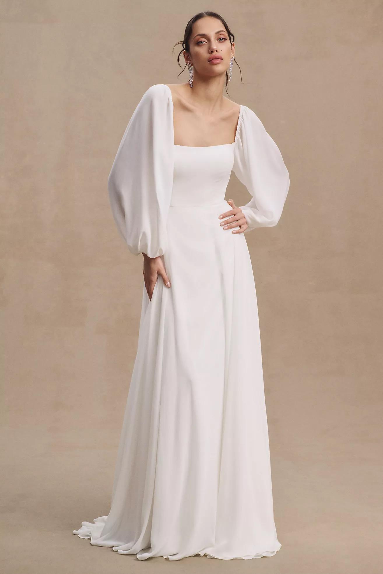 Louise Square-Neck A-Line Chiffon Wedding Gown