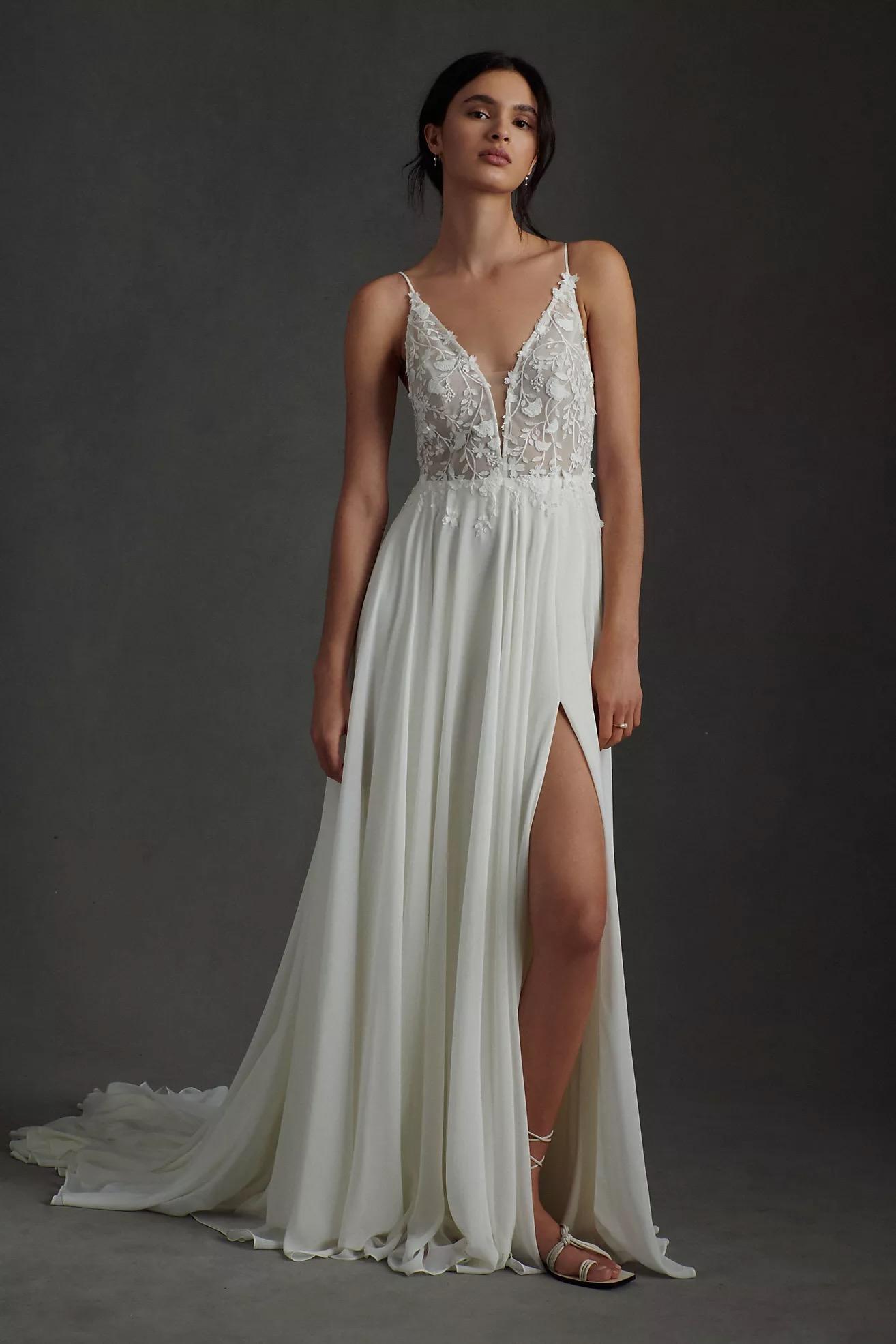 Kelsey Chiffon & Lace V-Neck A-Line Wedding Gown