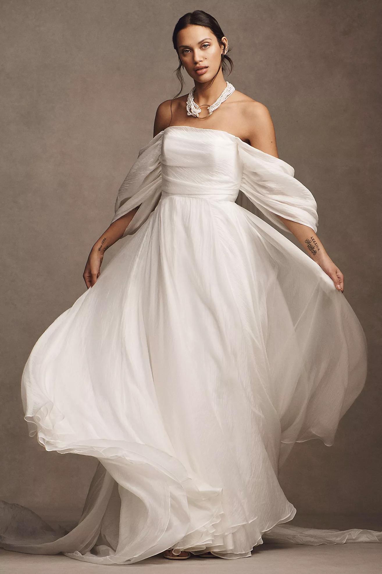 Noa Off-The-Shoulder A-Line Chiffon Wedding Gown