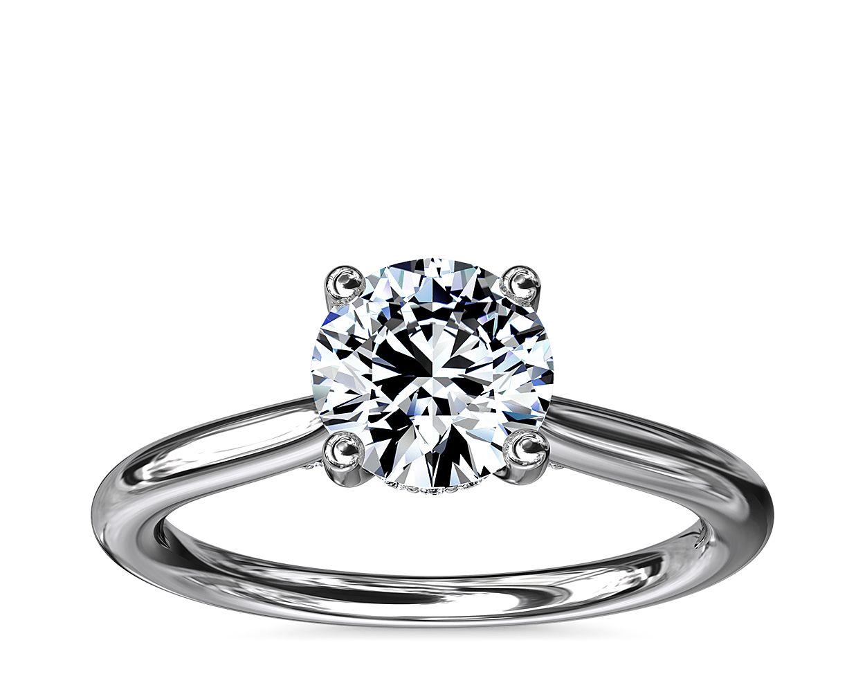 Petite Hidden Halo Solitaire Plus Diamond Engagement Ring In Platinum