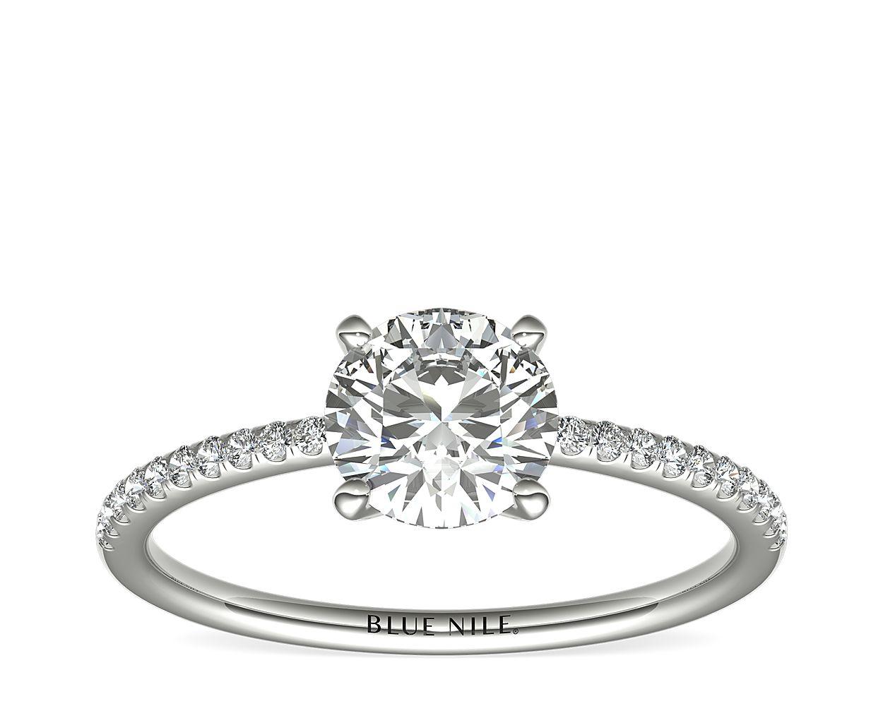 Petite Micropavé Diamond Engagement Ring In 14k White Gold (1/10 ct. tw.)