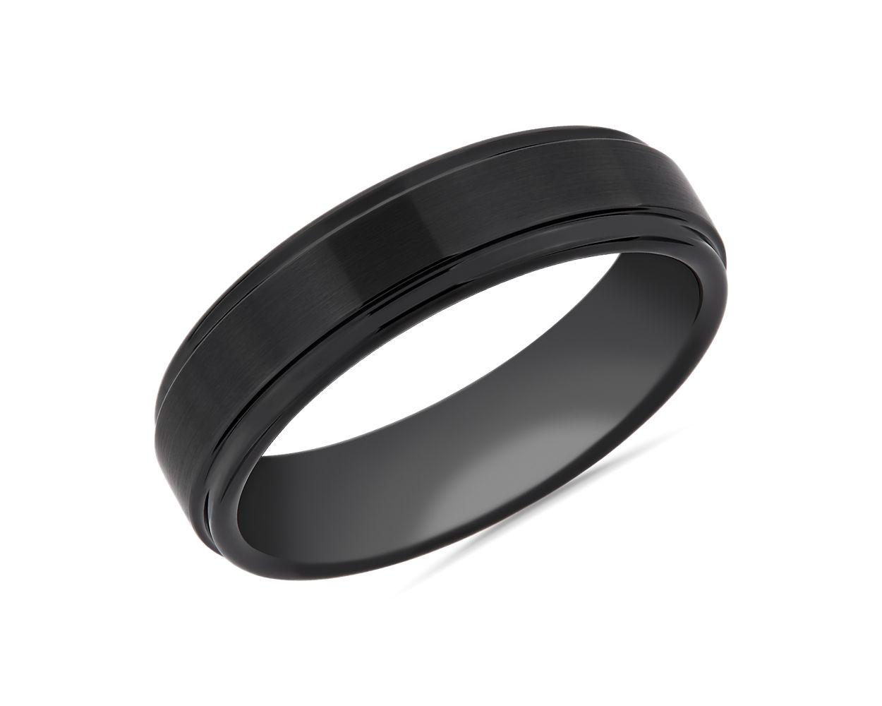 Brushed and Polished Comfort Fit Wedding Ring In Black Tungsten Carbide (6mm)