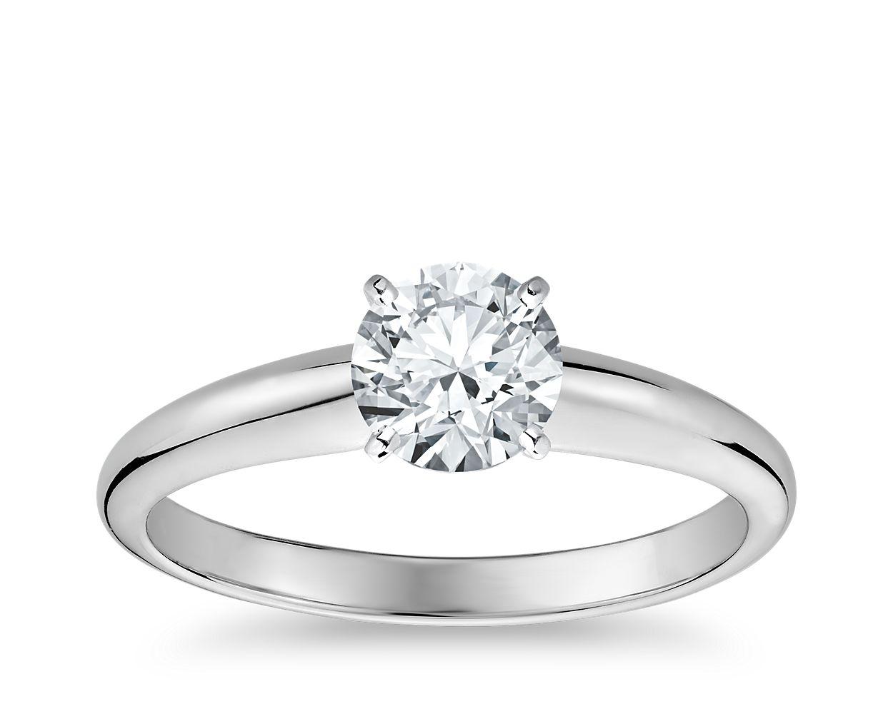 Classic Simple Solitaire Engagement Ring In 14k White Gold