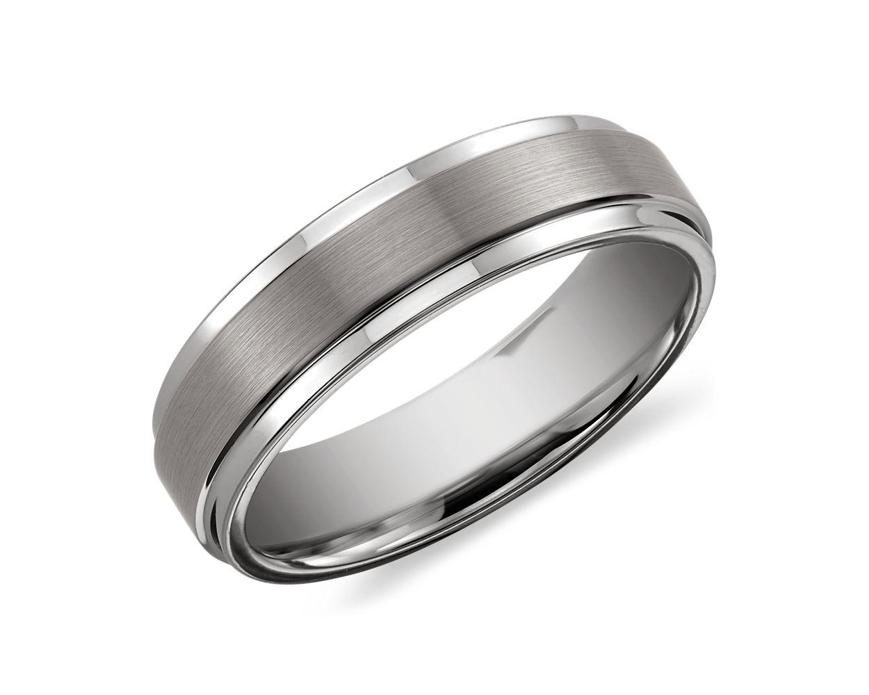 Brushed and Polished Comfort Fit Wedding Ring In Classic Gray Tungsten Carbide (6mm)
