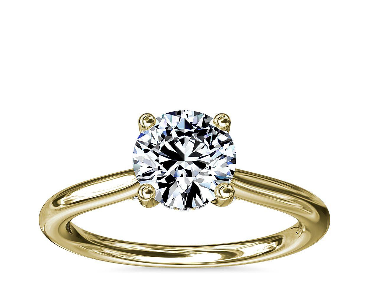 Petite Hidden Halo Solitaire Plus Diamond Engagement Ring In 14k Yellow Gold