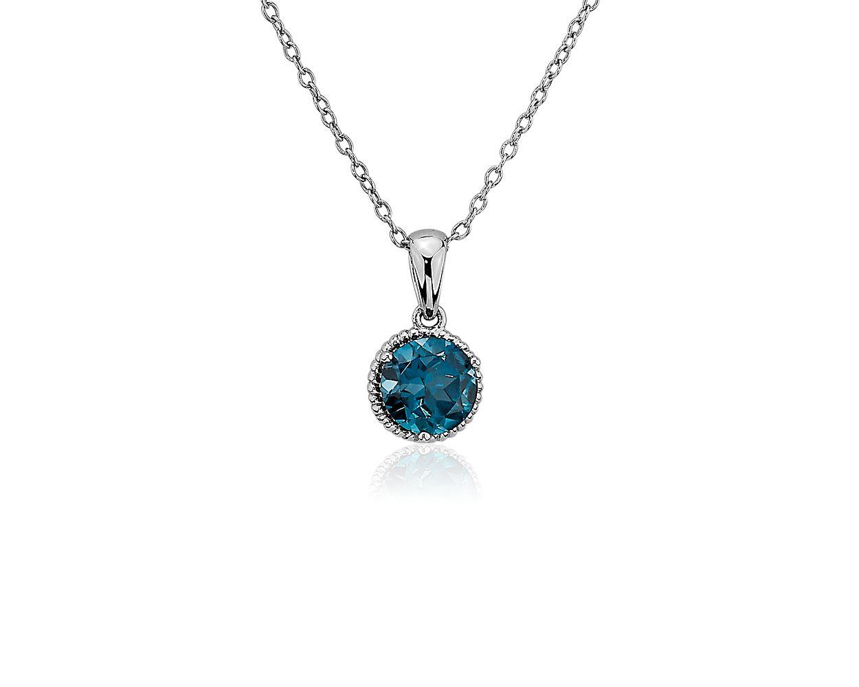 London Blue Topaz Rope Pendant In Sterling Silver (7mm)