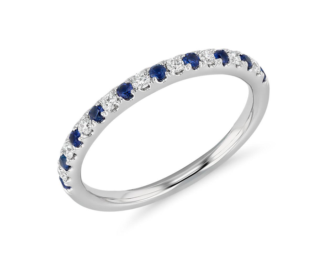 Riviera Pavé Sapphire and Diamond Ring In 14k White Gold (1.5mm)