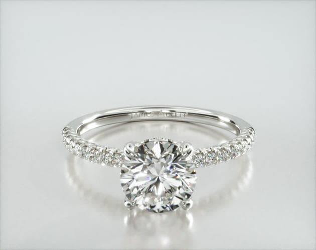 Petite French Pavé Engagement Ring Embellished With a Classic Pavé Basket Head
