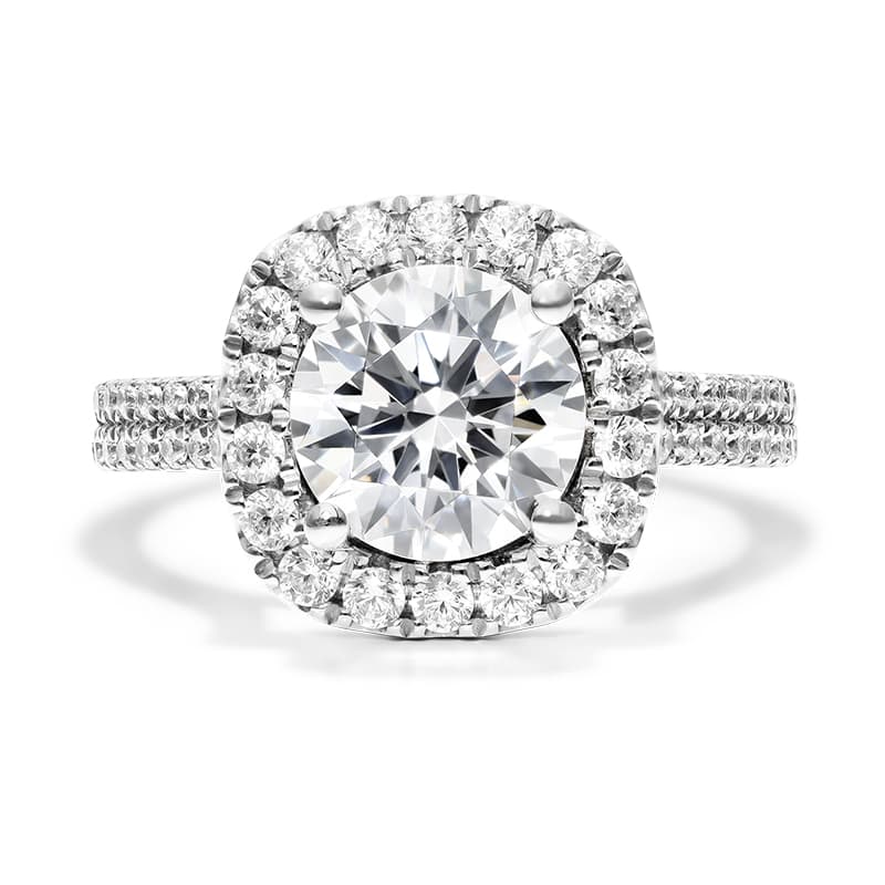 14K White Gold Double Shank Halo Diamond Engagement Ring