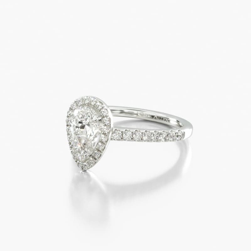 14K White Gold Pavé Halo and Shank Diamond Engagement Ring (Pear Center)