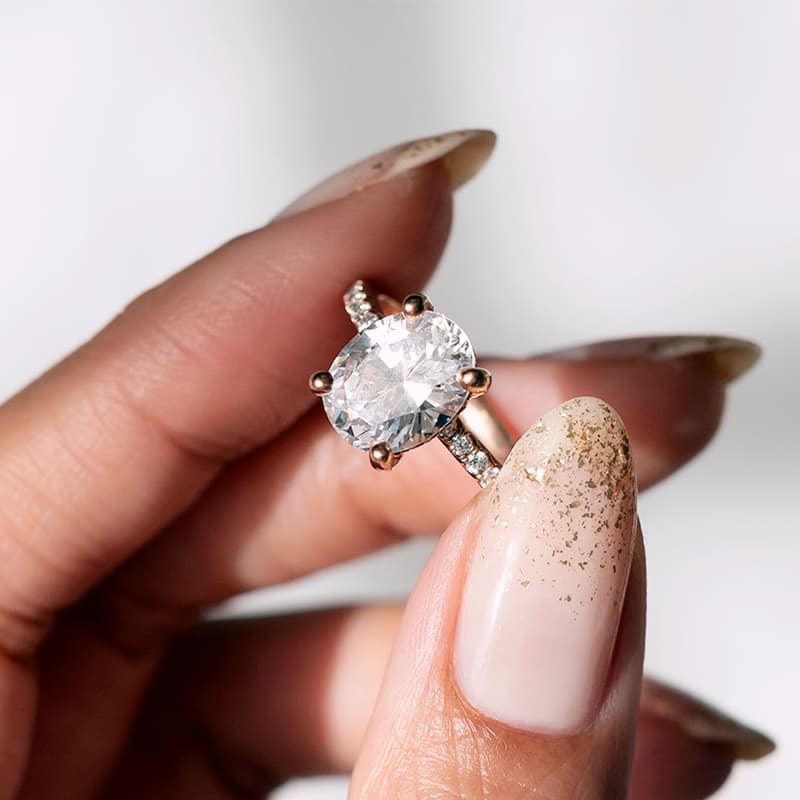 18K White Gold Petite Pavé Crown Diamond Engagement Ring