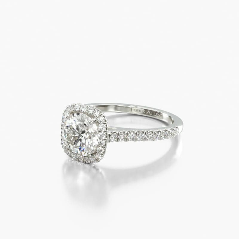 Platinum Cushion Outline Pavé Engagement Ring