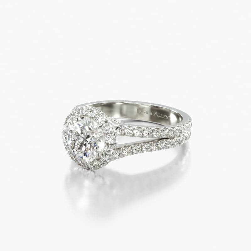 14K White Gold Round Split Band Diamond Halo Engagement Ring