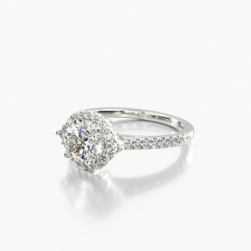 14K White Gold Cathedral Pavé Halo Diamond Engagement Ring