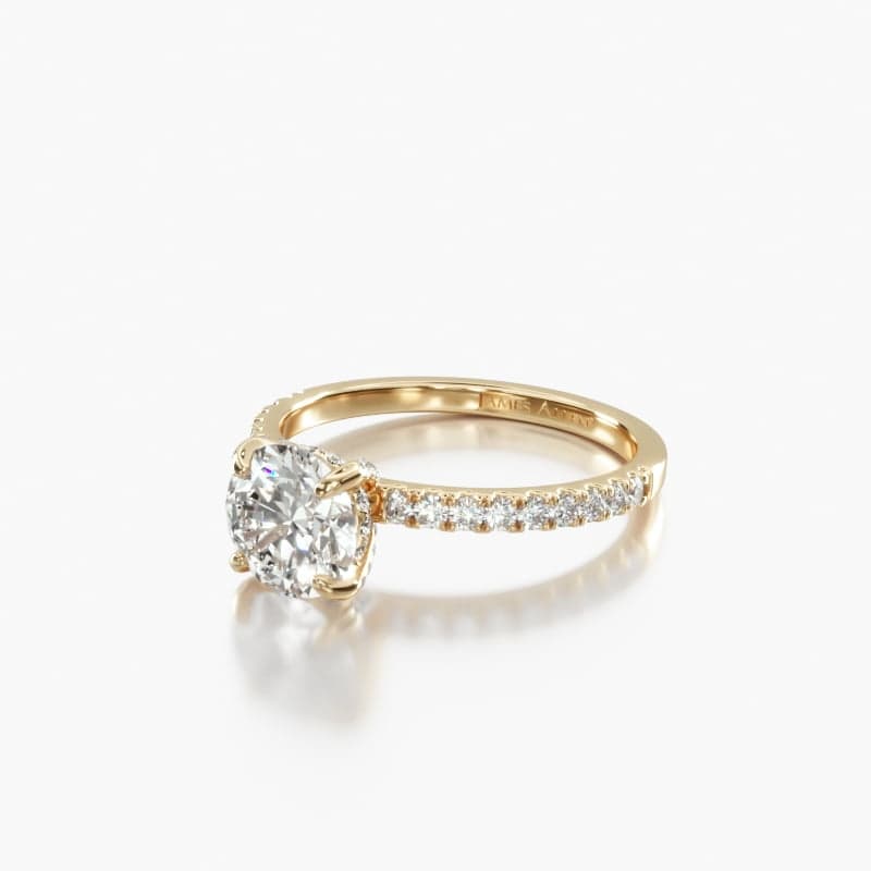 14K Yellow Gold Petite Pavé Crown Diamond Engagement Ring
