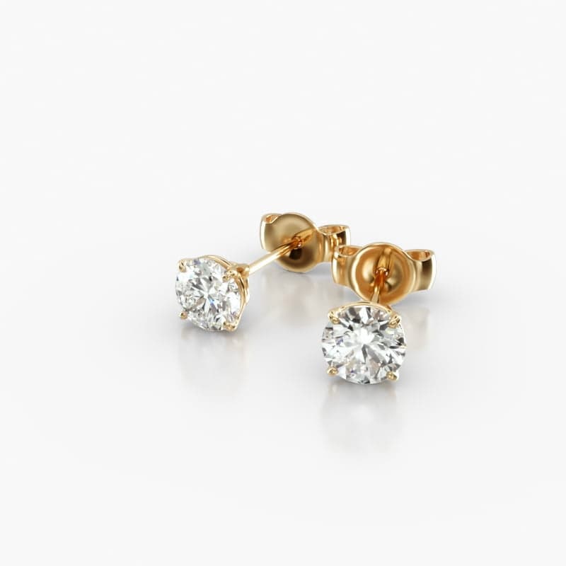 14K Yellow Gold Four Prong Round Brilliant Lab Created Diamond Stud Earrings (0.50 CTW - F-G / VS2-SI1)