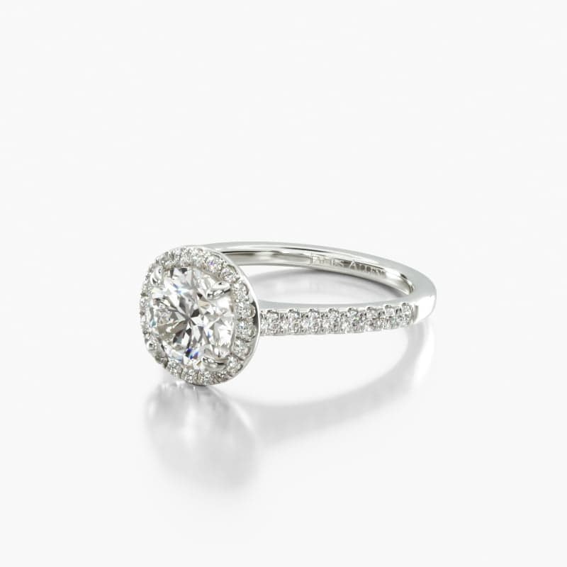 14K White Gold Pavé Halo and Shank Diamond Engagement Ring (Round Center)