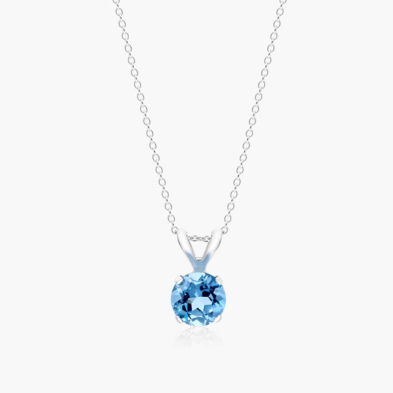 14K White Gold Blue Topaz Birthstone Necklace