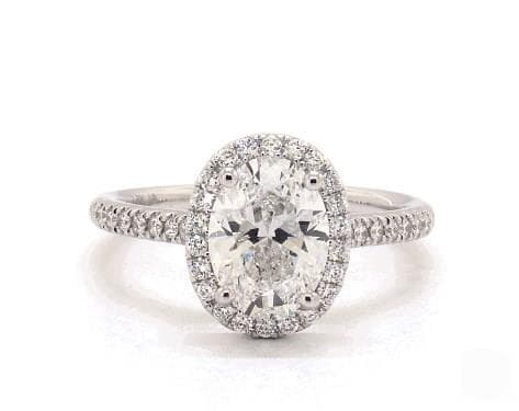 14K White Gold Pavé Halo Diamond Engagement Ring (Oval Center)