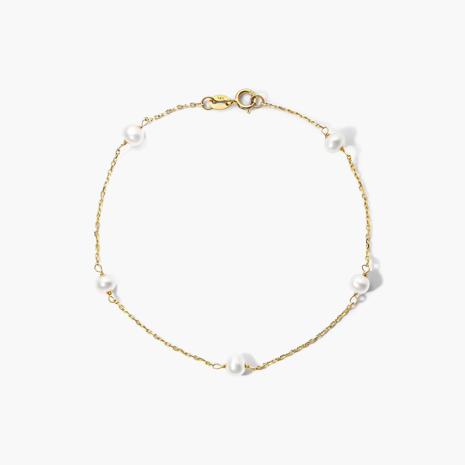 14K Yellow Gold Freshwater Cultured Pearl Station Bracelet