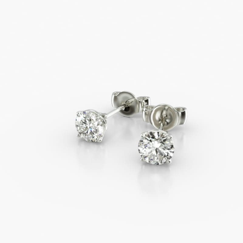 14K White Gold Four Prong Round Brilliant Lab Created Diamond Stud Earrings
