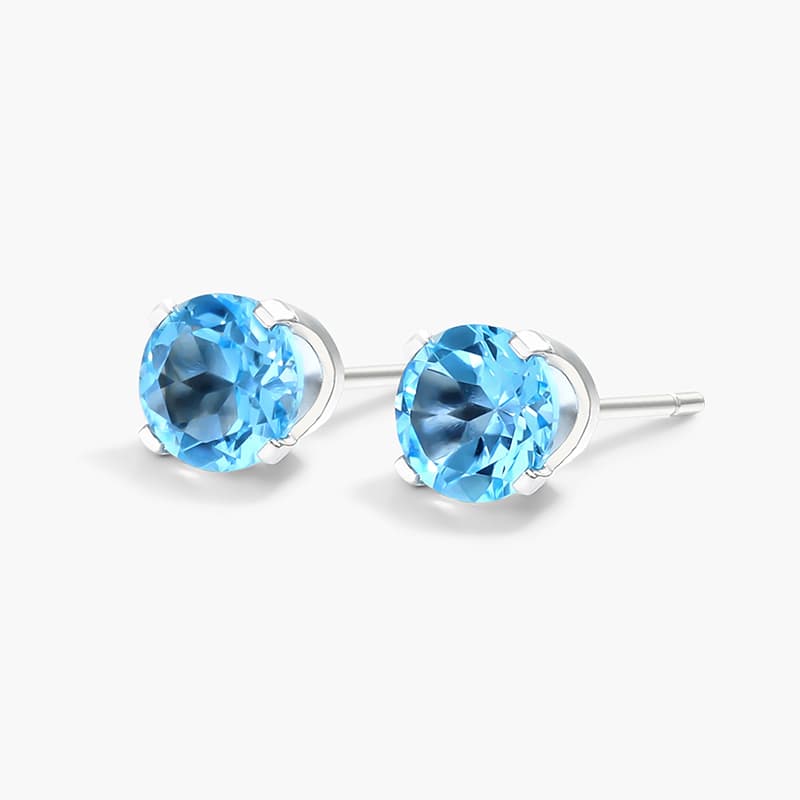 14K White Gold Blue Topaz Birthstone Earrings
