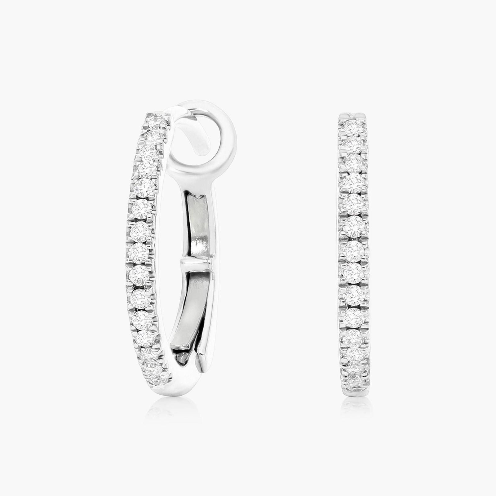 14K White Gold Diamond Huggie Hoop Earrings