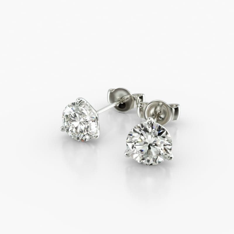 14K White Gold Three Prong Martini Style Stud Earrings (Mounting)