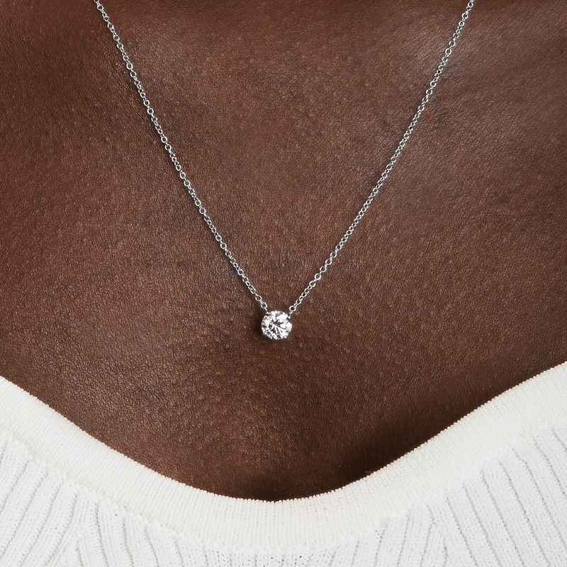 14K White Gold Four Prong Basket Solitaire Diamond Pendant (Mounting)